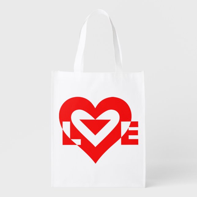 Cool Love Graphic, Red Reusable Grocery Bag (Front)