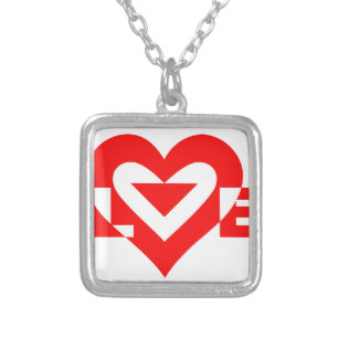 Cool Love Graphic, Red Silver Plated Necklace