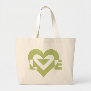 Cool Love Graphic, Sage Green Large Tote Bag