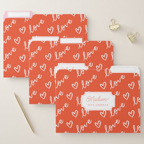 Cool Love  Heart illustrations in red background File Folder