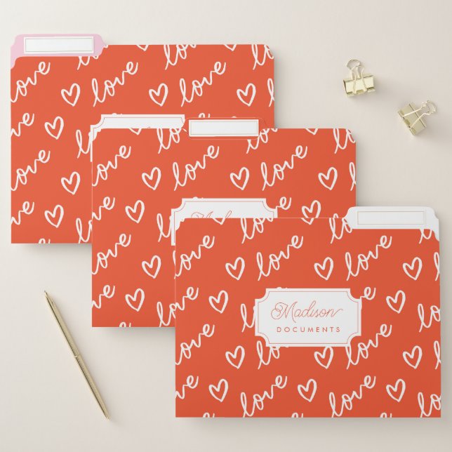 Cool Love & Heart illustrations in red background File Folder (Set)