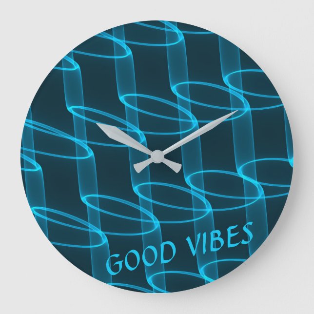 Cool Luminous Blue Wave Pattern Custom Text Large Clock (Front)
