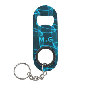 Cool Luminous Blue Wave Pattern Monogram Keychain Bottle Opener