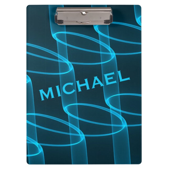 Cool Luminous Blue Wave Pattern Personalised Clipboard (Front)