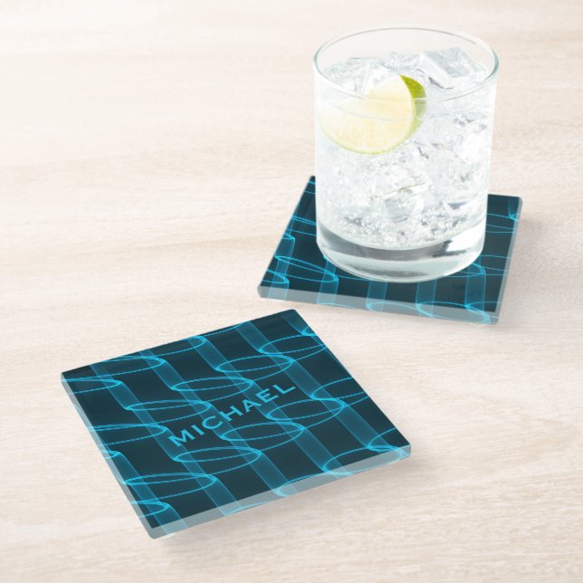 Cool Luminous Blue Wave Pattern Personalised Glass Coaster (Angled)