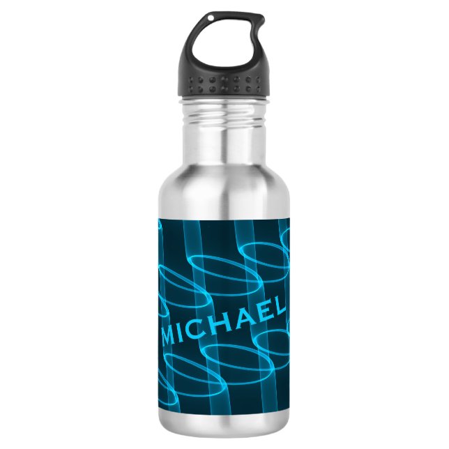 Cool Luminous Blue Wave Pattern Personalised Stainless Steel Water Bottle (Front)