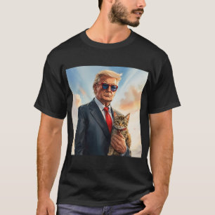 Cool MAGA Cat TRUMP Holding a Cat cute Sunglasses T-Shirt