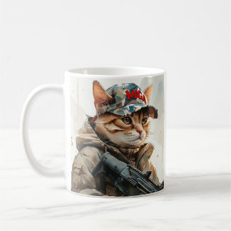 Cool MAGA Cat with Gun and Camouflage Cute AMERICA Coffee Mug