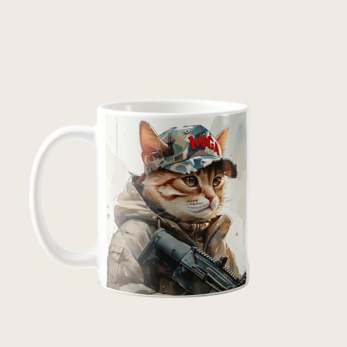 Cool MAGA Cat with Gun and Camouflage Cute AMERICA Coffee Mug