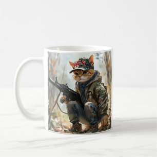 Cool MAGA Cat with Gun and Camouflage Cute AMERICA Coffee Mug
