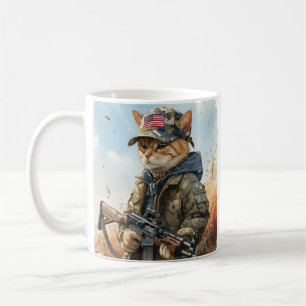 Cool MAGA Cat with Gun and Camouflage Cute AMERICA Coffee Mug