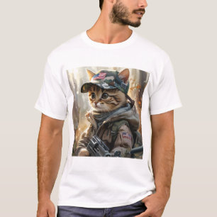 Cool MAGA Cat with Gun and Camouflage Cute AMERICA T-Shirt