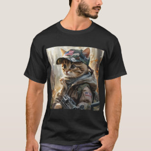 Cool MAGA Cat with Gun and Camouflage Cute AMERICA T-Shirt