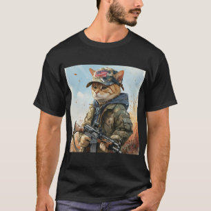 Cool MAGA Cat with Gun and Camouflage Cute AMERICA T-Shirt