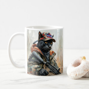 Cool MAGA Cat with Gun & Camouflage BLACK PANTHER Coffee Mug