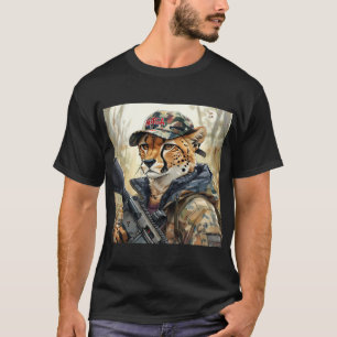 Cool MAGA Cat with Gun & Camouflage CHEETAH T-Shirt