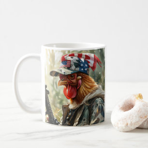 Cool MAGA Chicken with Gun Camouflage Cap Rooster Coffee Mug