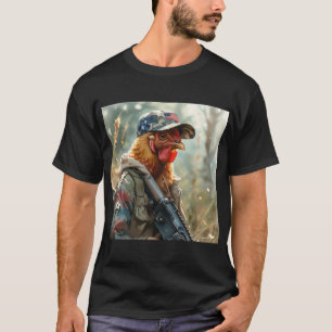 Cool MAGA Chicken with Gun Camouflage Cap Rooster T-Shirt