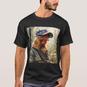 Cool MAGA Chicken with Gun Camouflage Cap Rooster T-Shirt