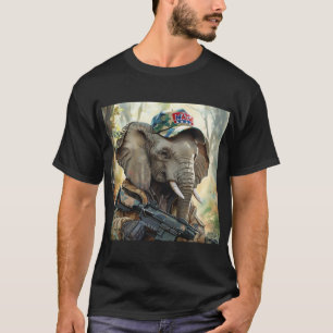 Cool MAGA Elephant with Gun & Camouflage AMERICA T-Shirt