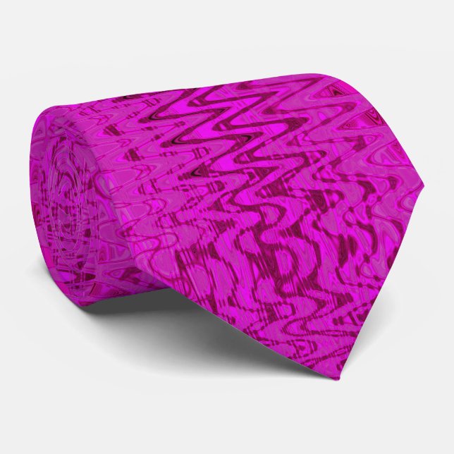 Cool Magenta Abstract Tye Dye Retro Waves Neck Tie (Rolled)