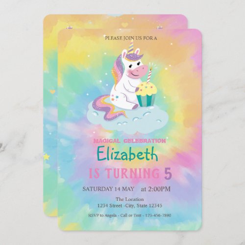 Cool Magical Unicorn Rainbow Tie Dye Birthday  Invitation