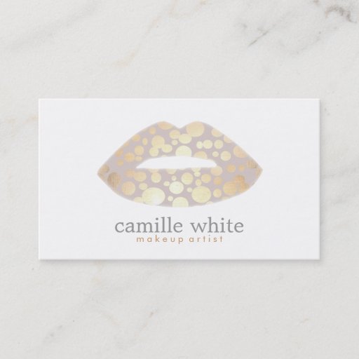 Customizable Makeup Artist Gold Lips Beauty Business Card Templates