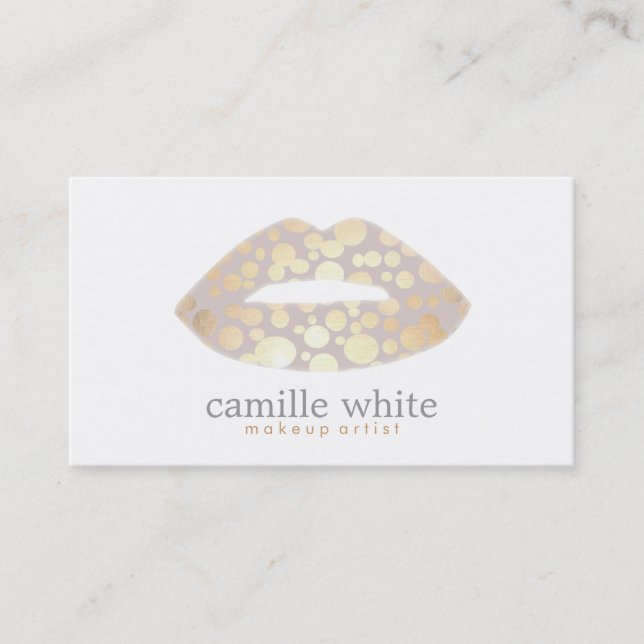 Cool Makeup Artist Gold Lips Logo Beauty Salon Business Card (Front)
