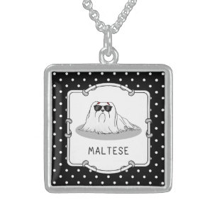 Cool Maltese Dog with Sunglasses Cute Funny Sterling Silver Necklace