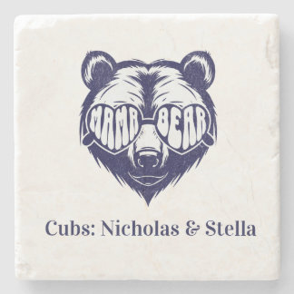 Cool Mama Bear Wearing Sunglasses Cub Names Custom Stone Coaster
