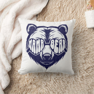 Cool Mama Bear Wearing Sunglasses Navy Blue Animal Throw Pillow