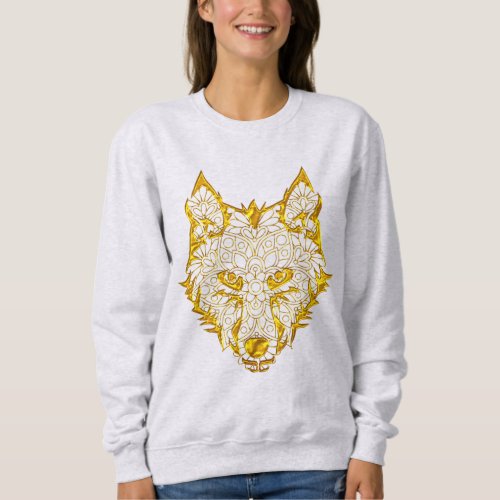 Cool Mama Gray Grey Gold Wolf face Sweatshirt