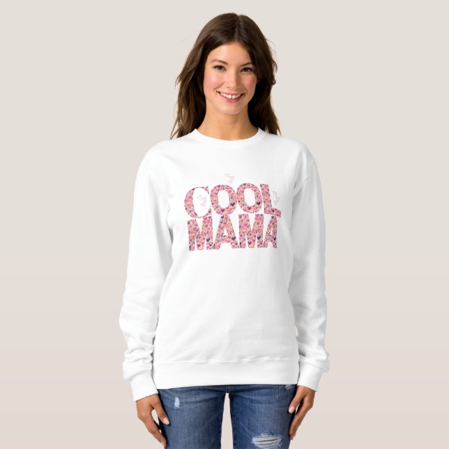 Cool Mama Typography Pretty Floating Hearts Sweatshirt (Front Full)