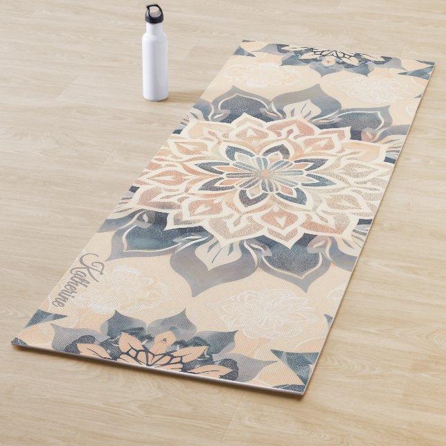 Cool Mandala Blush Pink Boho Script Name  Yoga Mat (In Situ)
