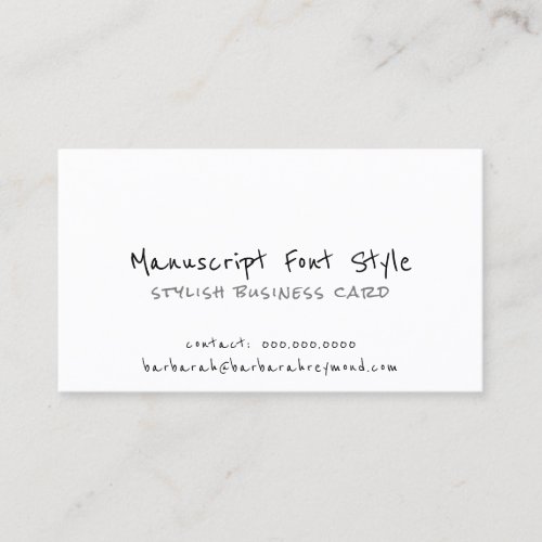 cool manuscript font_style informal white business card