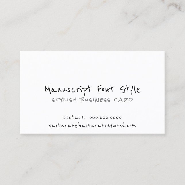 cool manuscript font-style informal white business card (Front)