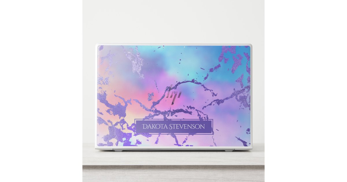 Cool Marble Branding Blue Purple Pink With Name Hp Laptop Skin