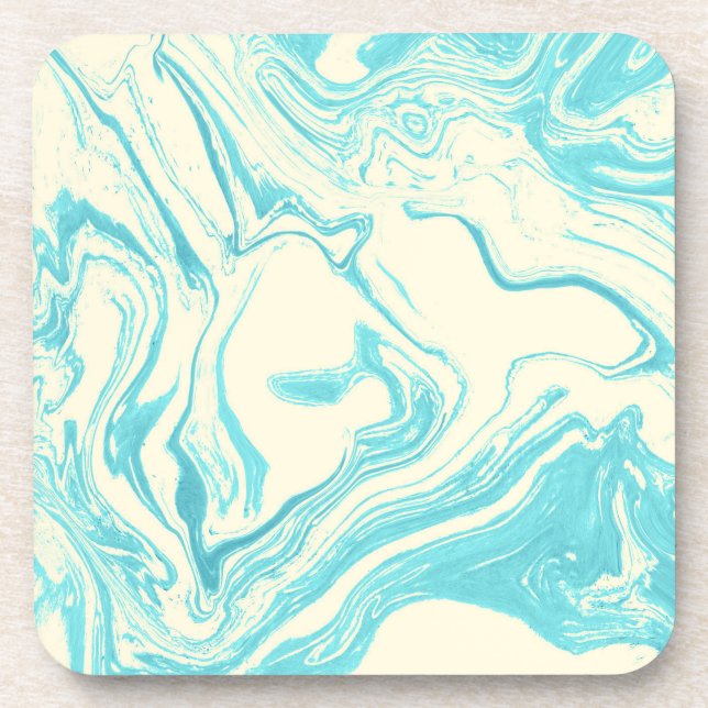 Cool Marble Design in Turquoise and Cream Beverage Coaster (Front)