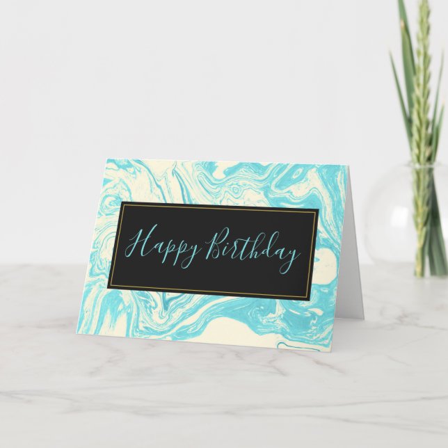 Cool Marble Design in Turquoise and Cream Birthday Card (Front)