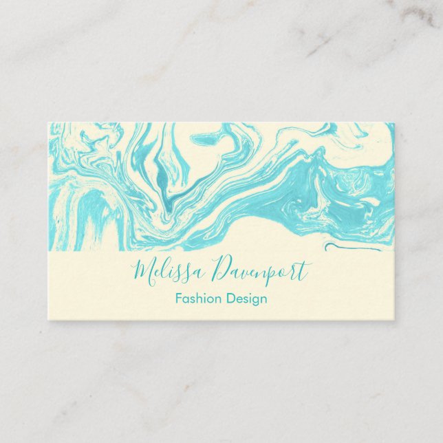 Cool Marble Design in Turquoise and Cream Business Card (Front)