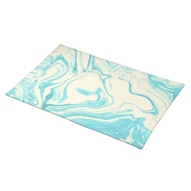 Cool Marble Design in Turquoise and Cream Cloth Placemat (On Table)