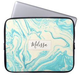 Cool Marble Design in Turquoise and Cream Custom Laptop Sleeve