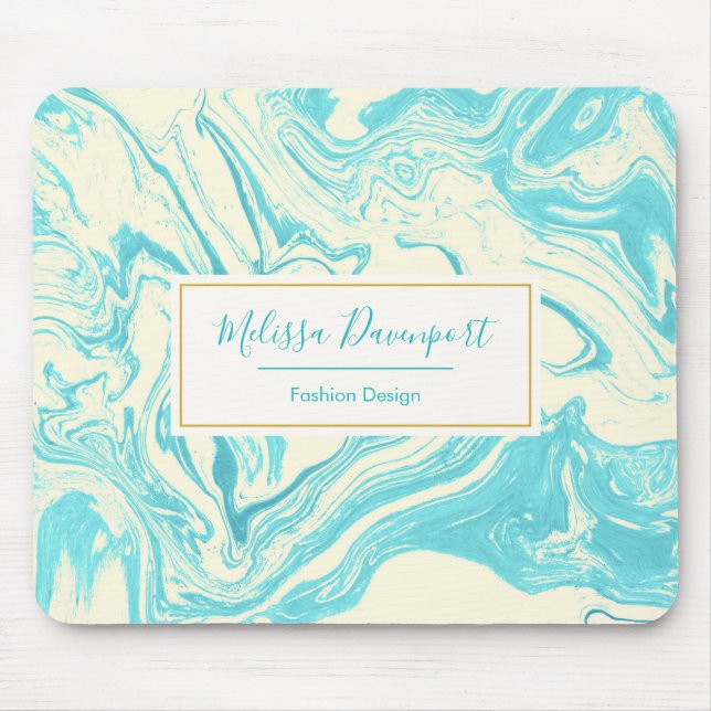 Cool Marble Design in Turquoise and Cream Custom Mouse Pad (Front)