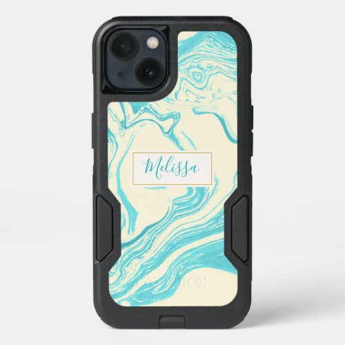 Cool Marble Design in Turquoise and Cream Custom iPhone 13 Case