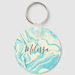 Cool Marble Design in Turquoise and Cream Keychain