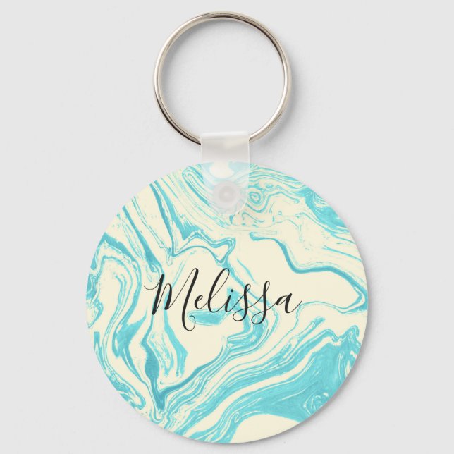 Cool Marble Design in Turquoise and Cream Keychain (Front)