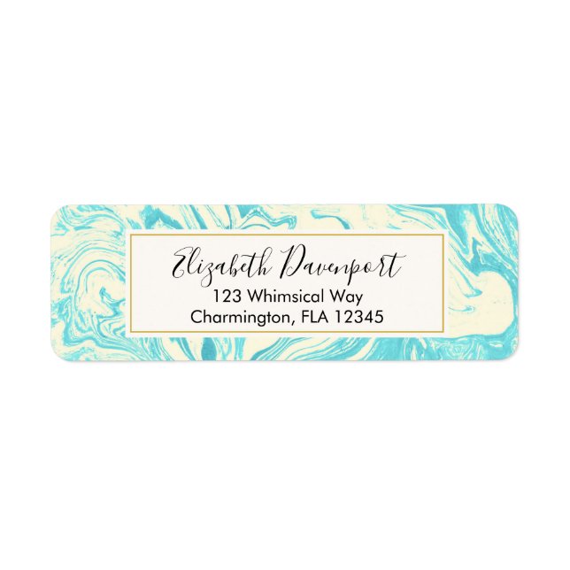 Cool Marble Design in Turquoise and Cream Label (Front)