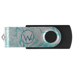 Cool Marble Design in Turquoise and Cream Monogram USB Flash Drive
