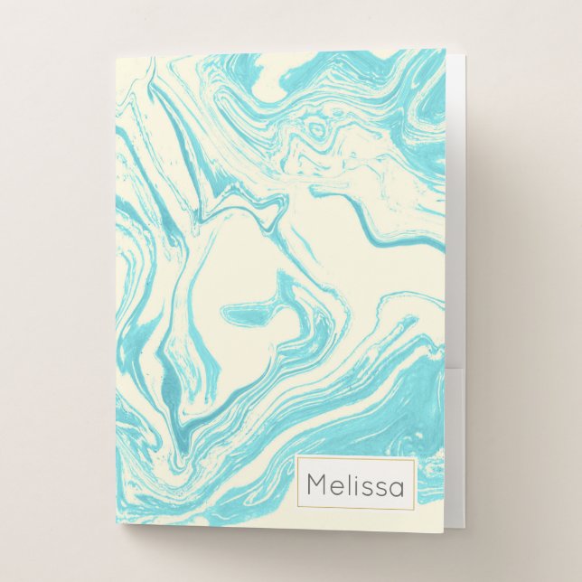 Cool Marble Design in Turquoise and Cream Pocket Folder (Front)