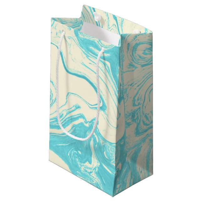 Cool Marble Design in Turquoise and Cream Small Gift Bag (Front Angled)